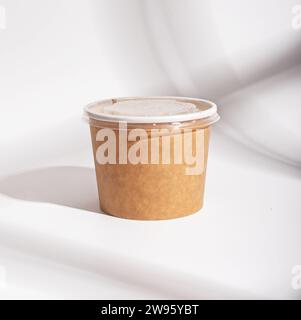 Soup package, circle container with lid, mockup for pack design, food delivery Stock Photo