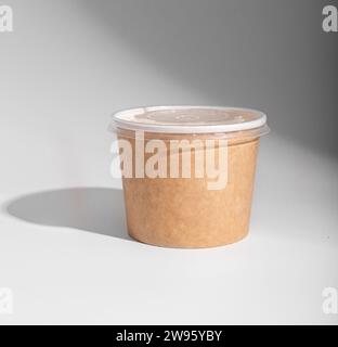 Soup package, paper bowl mockup, rounded container, box mock up, takeaway food Stock Photo