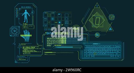 Futuristic HUD interface for entering and decoding personal data. Stock Vector