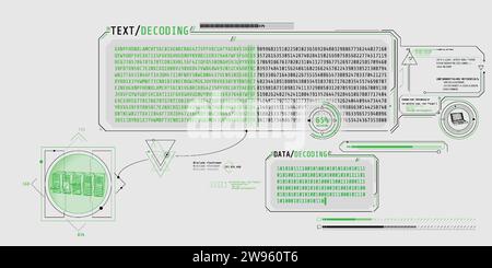 Server data processing interface with text decoding. Stock Vector