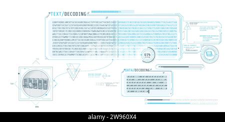 Server data processing interface with text decoding. Stock Vector