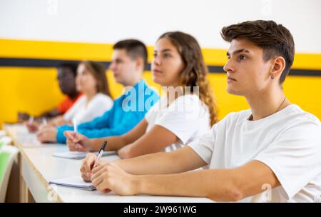 Young man in school for taxi drivers Stock Photo