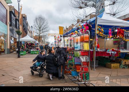 A market on The High Street in Staines-upon-Thames in Surrey, UK Stock Photo