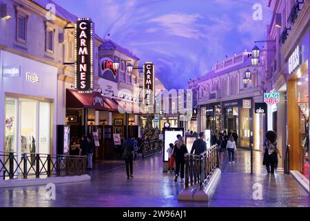 A general view of the shopping area inside The Forum Shops in Caesars Palace in Las Vegas, Nevada, USA.   Image shot on 7th Dec 2023.  © Belinda Jiao Stock Photo