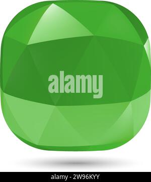 Low Poly Abstract Button, Shining Gemstone Design Element, Geometric Green Spherical Object with Shadow Effect on White Background Stock Vector