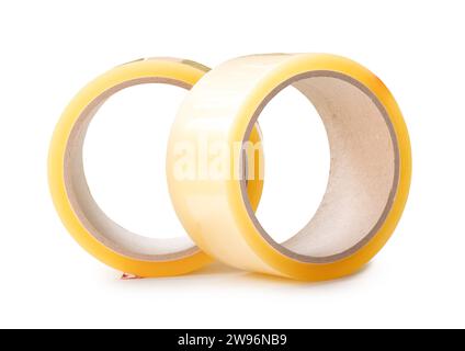 Two brown transparent adhesive tapes in stack are isolated on white background with clipping path. Stock Photo