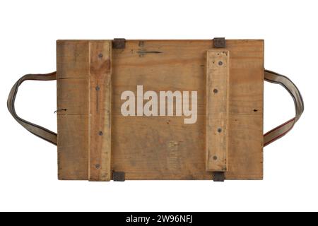 Army ammunition wooden crate isolated on white background. Stock Photo