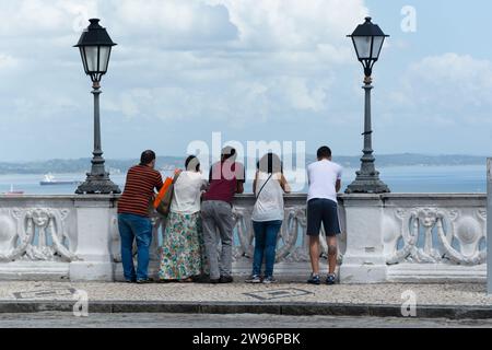 Salvador, Bahia, Brazil - March 07, 2015: Tourists enjoying the view of the Bay of Todos os Santos from the Municipal Square in the city of Salvador, Stock Photo