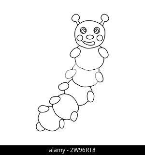 Cheerful caterpillar cartoon character, doodle style flat vector outline illustration for kids coloring book Stock Vector