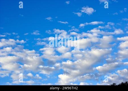 Fluffy white clouds on a clear blue sky Stock Photo