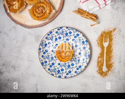 Cinnamon roll buns Kanelbulle traditional Swedish dessert Stock Photo