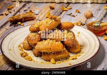 homemade greek traditional melomakarona cookies Stock Photo