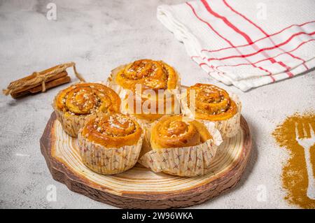 Cinnamon roll buns Kanelbulle traditional Swedish dessert Stock Photo