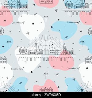 Luxembourg color seamless pattern, architecture and symbols of the city in light national traditional shades Stock Vector