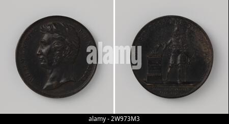 General reinforcement in the Netherlands after the Belgian uprising 1831, David van der Kellen (1804-1879) (Copy After), 1831 history medal Cast iron medal, on the front the portrait of King William I to the left with a change, a soldier in antique clothing, with spear and shield, sacrificing above a described altar, with a change and cut -out text. Utrecht leadership iron (metal) casting Stock Photo
