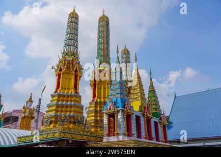 Buddhist temples in Thailand. View of traditional style roofs Waramartaya Punthasatharam Khun Chan Temple. Stock Photo