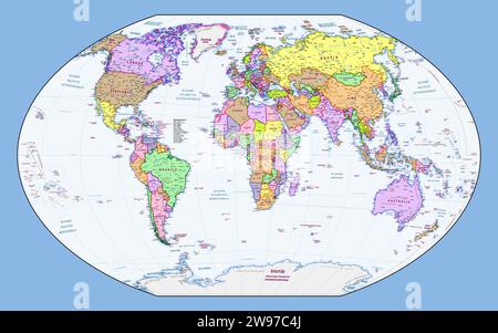 Italian language Political world map Winkel-Tripel projection Stock Vector