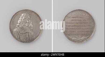 Death of Johannes Coccejus, professor in Leiden, Jan Meltzing (I), 1669 history medal Silver medal. Front: breastpiece man inside change. Reverse: Inscription above two tied palm branches Leiden silver (metal) striking (metalworking) Stock Photo