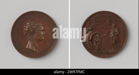 Philip, Baron von Stosch, antiquarian, archaeologist and collector, Francois Joseph Marteau, 1727  Bronze medal. Front: breastpiece man inside change. Downside: Diogenes, sitting in his barrel, talk to Socrates; There is a dog on Ton, in the background wall, above it from Greek temple Paris bronze (metal) striking (metalworking) Stock Photo