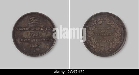 Exhibition of Building Materials, organized by the Vereeniging voor Volksvlijt in Amsterdam, Anonymous, 1853 award medal Silver medal. Front: Inscription under laurel wreath with ribbons. Reverse: inscription within Eikekrans and Dischanging. Netherlands silver (metal) striking (metalworking)  Amsterdam Stock Photo