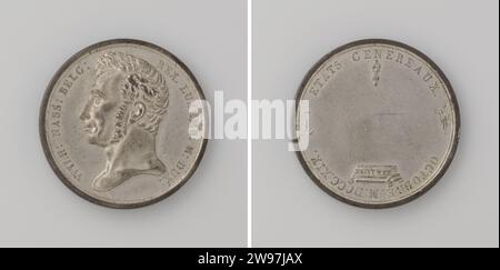 Opening of the States General, in honor of William I Frederik, King of the Netherlands, Auguste Francois Michaut, 1819 history medal Front: breastpiece man inside change. Reverse: empty field with a swing hand above, right ship, on the left corner and under book with inscription on back lying on pillow inside Covering Netherlands composition (material) striking (metalworking) Stock Photo