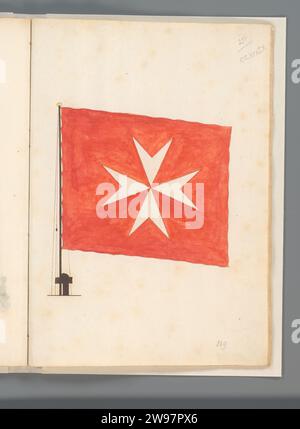 Flag of Malta, Anonymous, 1667 - 1670 drawing Flag of Malta. Red flag with a white Maltese cross centrally. Flag on flagsteng and mast foot. Shown on folio 120r. Part of a flag book with flags from Europe, North Africa, Near and Far East. France paper. ink. watercolor (paint) pen / brush flag, colours (as symbol of the state, etc.) Malta Stock Photo