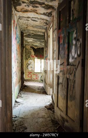 Graffiti Corridor of Abandoned Building Stock Photo