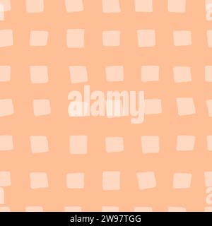 Seamless vector trendy abstract geometric pattern. Hand-drawn neutral Peach fuzz squares background. Vector pastel checkered illustration for wallpape Stock Vector