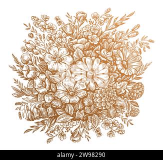 Wildflowers and flowers. Hand drawn herb, leaves. Botanical rustic, vector vintage illustration Stock Vector