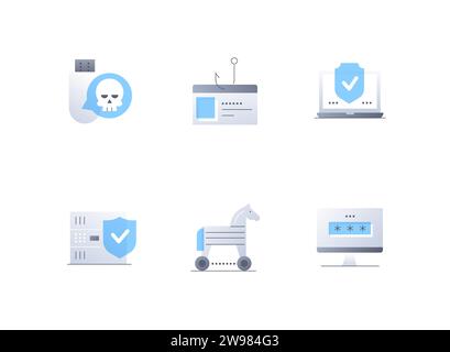 Data theft and threat - flat design style icons set Stock Vector