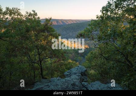 Sunset view overlooking the hills and forests in Arkansas Stock Photo