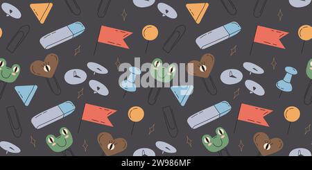 pattern with childrens paper clips paper clip frog Stock Vector
