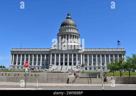 The majestic white Utah State Capitol building in downtown Salt Lake City Stock Photo