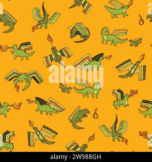 Cute little dragons with fire flying seamless vector pattern for textile and decoration Stock Vector