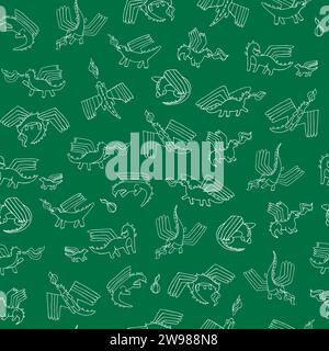 Cute little dragons with fire flying seamless vector pattern for textile and decoration Stock Vector