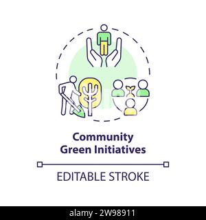 Thin line colorful community green initiatives icon concept Stock Vector