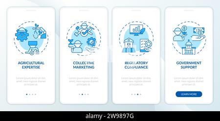 Walkthrough agricultural clusters with thin line blue icons Stock Vector