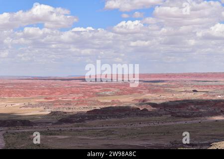 View of the Painted Hills and desert landscape of the Petrified Forest National Wilderness Area Stock Photo