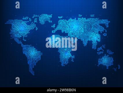 World map technology The world map is a technological cycle. People around the world who can access to technology Quick access to information allows t Stock Vector
