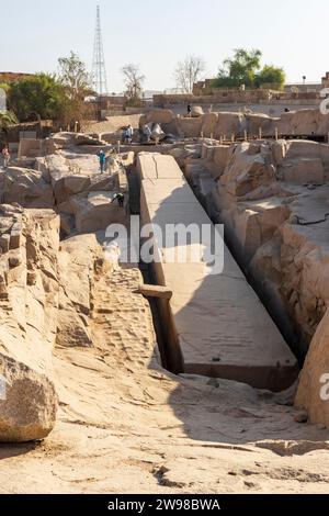 Unfinished obelisk with scoop marks, rose granite, quarry, Aswan, Egypt, North Africa Stock Photo