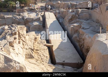 Unfinished obelisk with scoop marks, rose granite, quarry, Aswan, Egypt, North Africa Stock Photo