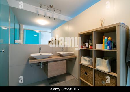 an image of newly fitted bathroom sinks in a mediterranean apartment Stock Photo
