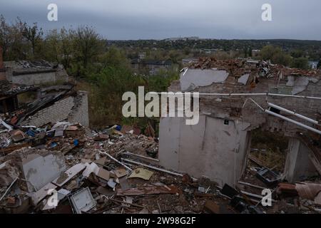 Kupiansk, Ukraine. 8th Oct, 2023. Destroyed buildings of the Kupiansk ethnographic museum. On 10th September 2023, the Ukrainian authorities announced the obligatory evacuation of settlements in the area of Kupiansk, on the east bank of the river Oskol ''” including parts of Kupiansk itself. Less than a year after being liberated by the Ukrainian army, the town and its suburbs, being an important railway and road junction connected directly to Russia itself, again became an important military objective, endangered by the Russian offensive. (Credit Image: © Amadeusz Swierk/SOPA Images via ZUM Stock Photo