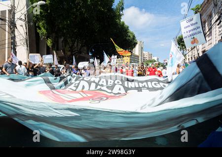 Salvador, Bahia, Brazil - May 30, 2019: Students are seen protesting against money cuts to Brazilian education by President Jair Bolsonaro in the city Stock Photo