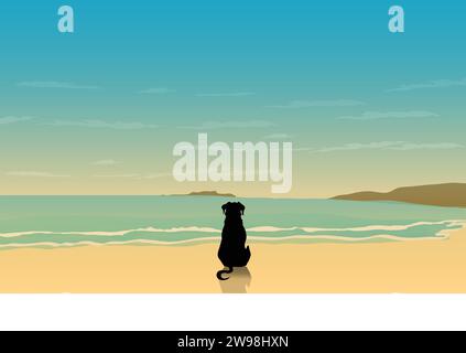 BEACH BACKGROUND WITH DOG Stock Vector