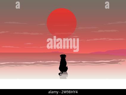 BEACH BACKGROUND WITH DOG Stock Vector