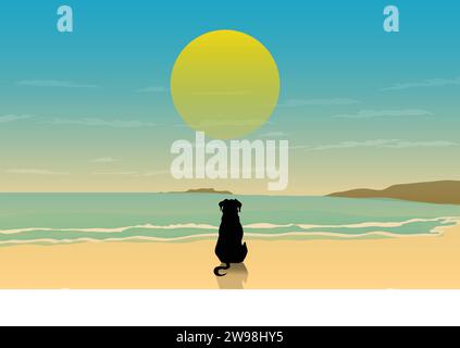 BEACH BACKGROUND WITH DOG Stock Vector