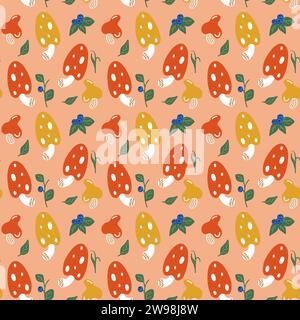 Seamless pattern on the theme of a forest with mushrooms Stock Vector