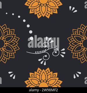 gold mandala simple seamless pattern black background vector Stock Vector