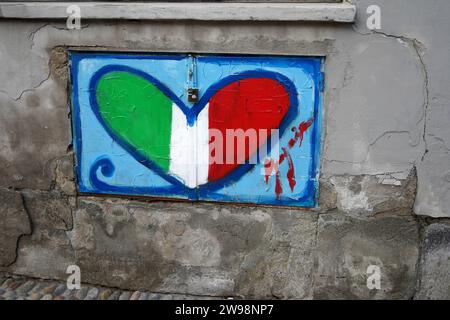 colourful heart shaped wall art in Milan, Italy Stock Photo
